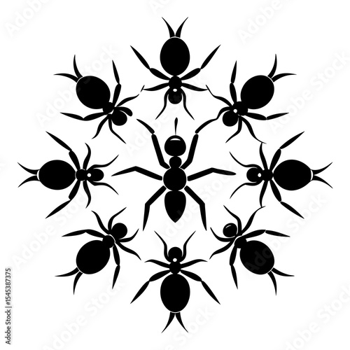 Ants in a circular design isolated on white background