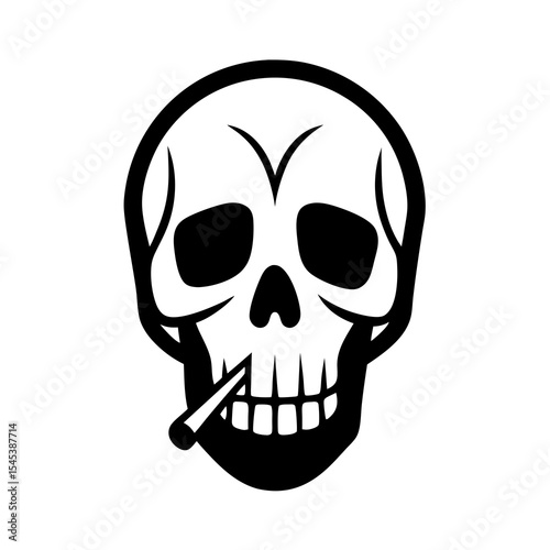Skull with cigarette isolated on white background