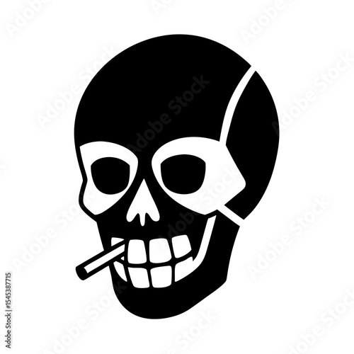 Skull with a cigarette isolated on white background