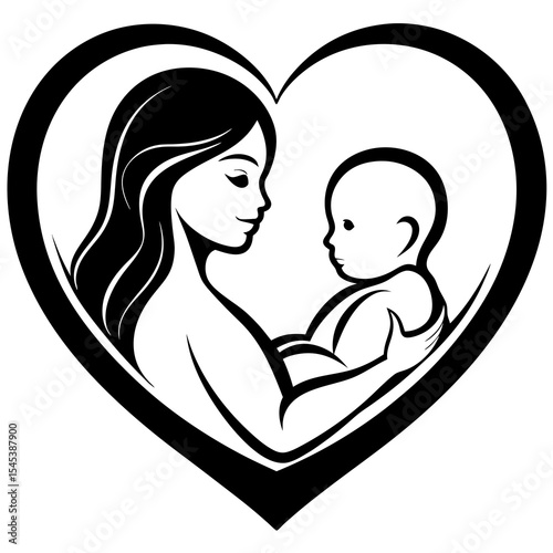 Mother holding baby in heart shape isolated on white background
