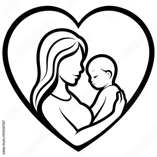 Mother holding baby in heart shape isolated on white background