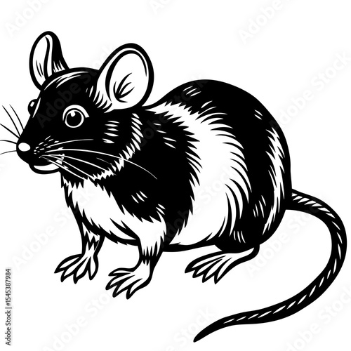Mouse isolated on white background with black and white fur