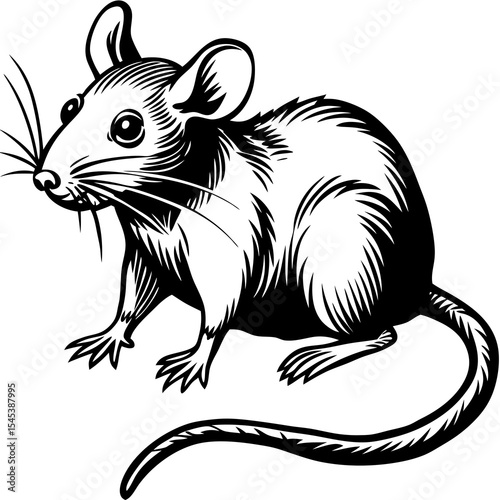 Mouse with long whiskers isolated on white background