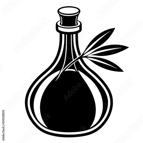 Olive oil bottle with leaf isolated on white background