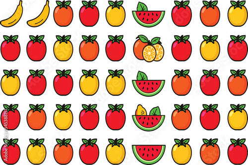 Delicious exotic fruits vector set colorful cartoon illustration