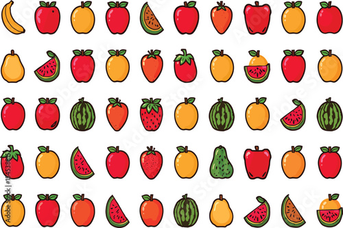 Delicious exotic fruits vector set vibrant colorful illustration