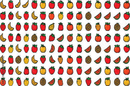 Delicious exotic fruits vector set seamless pattern background