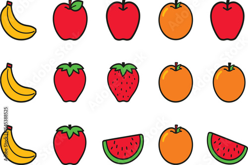 Delicious exotic fruits vector set cartoon illustration