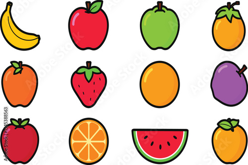 Delicious exotic fruits vector set colorful cartoon illustration