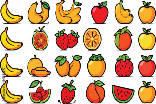 Delicious exotic fruits vector set colorful illustration