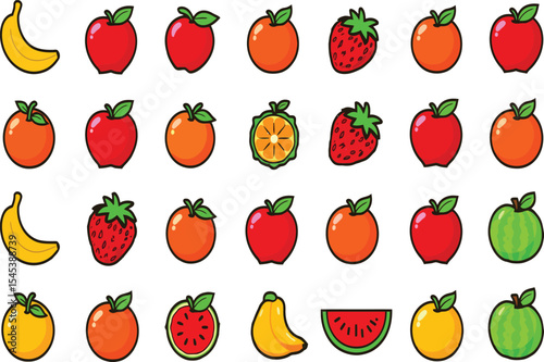 Delicious exotic fruits vector set colorful illustration