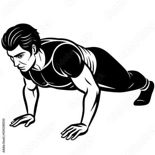 Man doing pushups as a fitness exercise in black and white