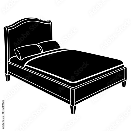 Bed with pillows isolated on white background
