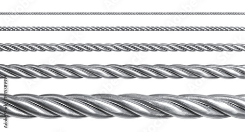 Twisted steel cables of different thicknesses showing industrial strength