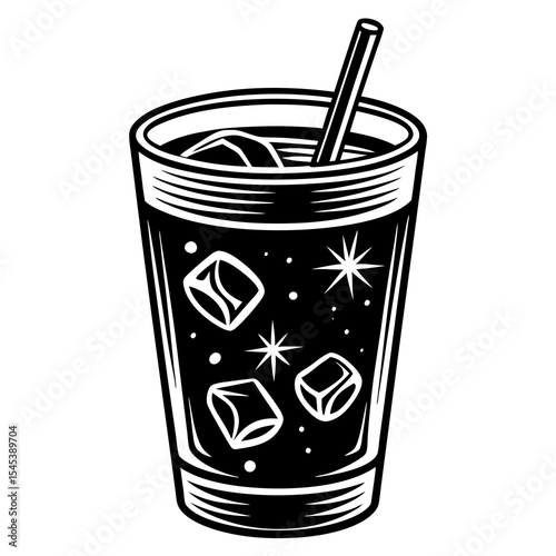 Glass of cola with ice cubes and straw isolated on white background