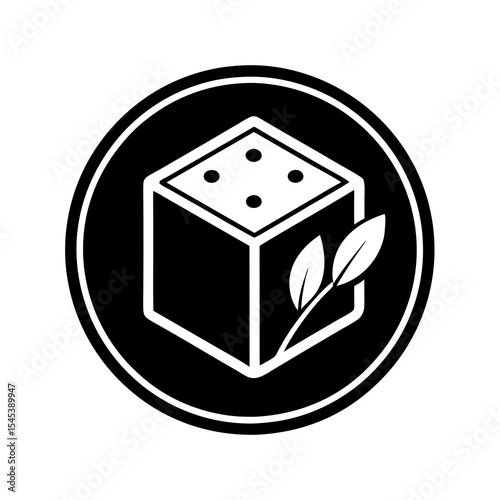Sugar cube with leaves isolated on white background
