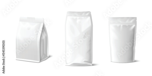 Paper coffee bag mockup set in various angles
