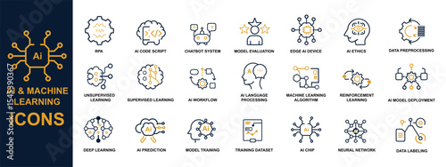 AI & Machine Learning Icon Set – Line Art Style