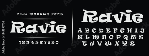 Ravie Modern minimal logo alphabet font. Typography abstract minimalist round sans serif technology, electronic, movie, creative logos fonts. vector illustration