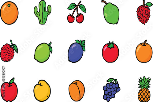 Colorful fruit icon pack healthy options vector illustration