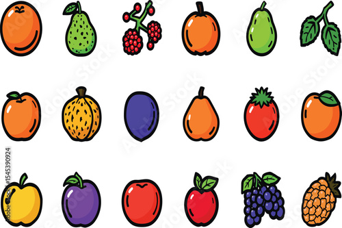 Colorful fruit icon pack healthy eating options