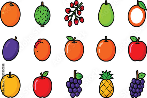 Colorful fruit icon pack healthy eating options