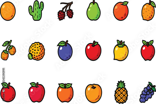 Colorful fruit icon pack healthy options design elements