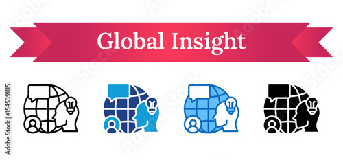 Global Insight Multi Style Icon - A globe with a user and a head with lightbulb, representing worldwide ideas and innovation
