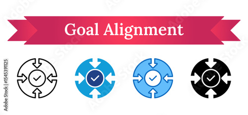 Goal Alignment Multi Style Icon - A central checkmark surrounded by arrows, representing unified focus or aligned objectives