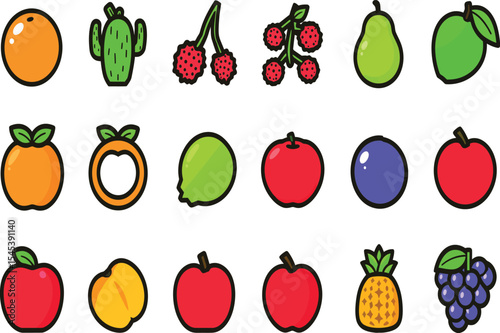 Colorful fruit icon pack healthy eating options