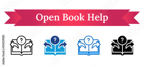 Open Book Help Multi Style Icon - Open book with a question mark and arrows, symbolizing finding answers or exploring choices