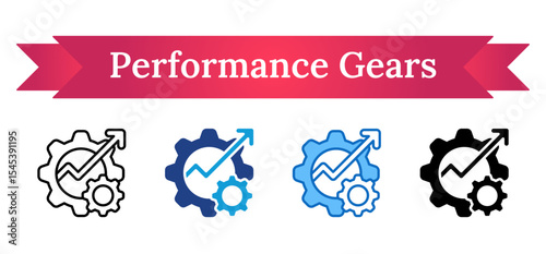 Performance Gears Multi Style Icon - Gears with upward arrow and chart, representing optimization, performance, or growth strategy