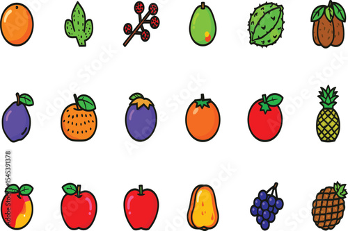 Colorful fruit icon pack healthy eating options