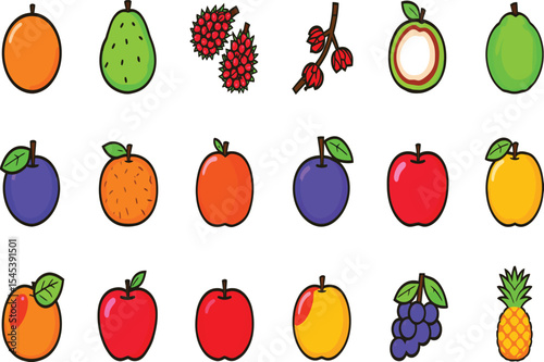 Colorful fruit icon pack healthy eating options