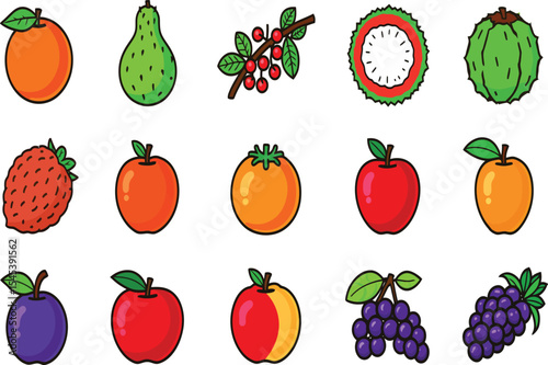 Colorful fruit icon pack healthy eating options