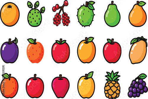 Colorful fruit icon pack healthy eating options