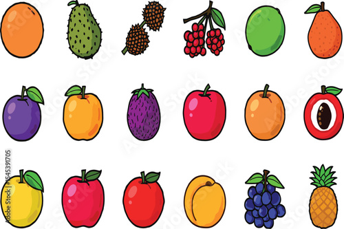 Colorful fruit icon pack healthy options vitamins