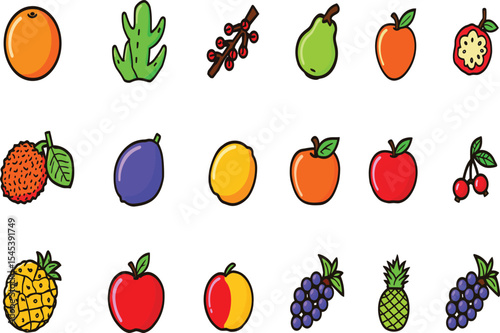 Colorful fruit icon pack healthy eating options