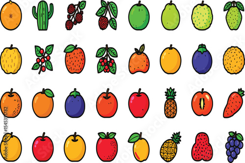 Colorful fruit icon pack healthy eating options