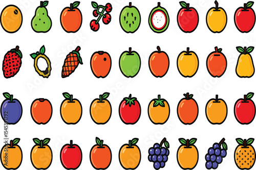 Colorful fruit icon pack healthy eating options