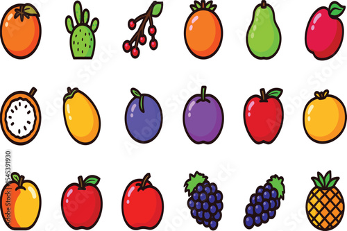 Colorful fruit icon pack healthy eating options