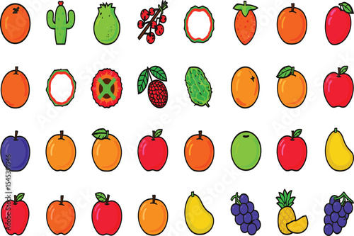 Colorful fruit icon pack healthy options vector illustration