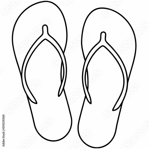 Pair of Black Outline Flip Flops on White Background Simple Summer Footwear Icon thongs sandals