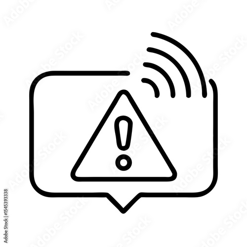 Alert notification icon with warning sign and sound waves  