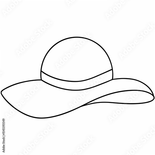 Simple Line Drawing of a Wide Brim Sun Hat on White Background summer hat