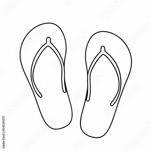 Simple Line Drawing of Black Flip Flops on White Background Isolated Cutout thongs sandals