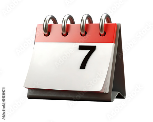 Red desk calendar showing seventh day isolated on a white background