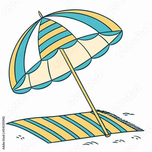 Striped Beach Umbrella and Matching Towel on White Background Summer Vacation Illustration beach towel