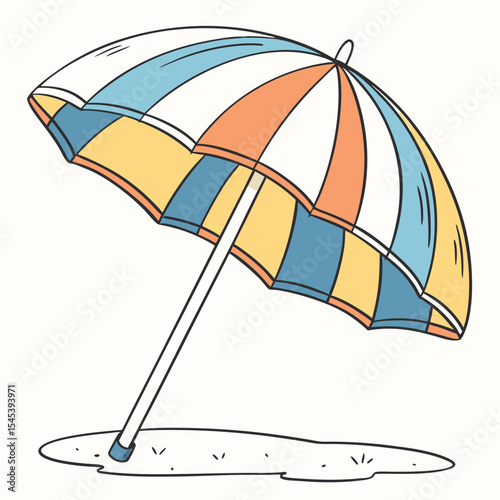 Striped Beach Umbrella Pastel Yellow Orange Blue White Sand Summer Vacation Illustration striped umbrella