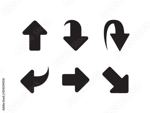 Collection of multi style arrow symbols silhouettes isolated on white background